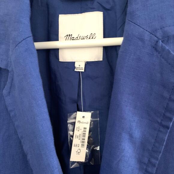 Madewell Double-Breasted Crossover Blazer in 100% Linen in Blue - Picture 11 of 13